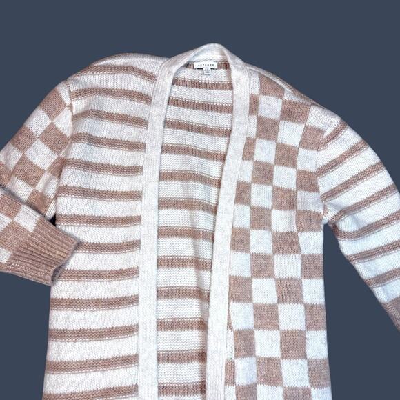 TopShop Oversized Checkerboard Stripe Maxi Cardigan Cream XS - Picture 5 of 9